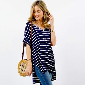 Striped rolled sleeve tee